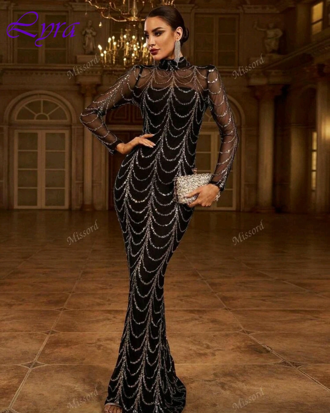 تخصيص حورية البحر الياقة العالية طويلة الأكمام فستان سهرة أنيق دقيق مخصص فساتين المناسبات الموضة الحديثة فستان الحفلة الراقصة
