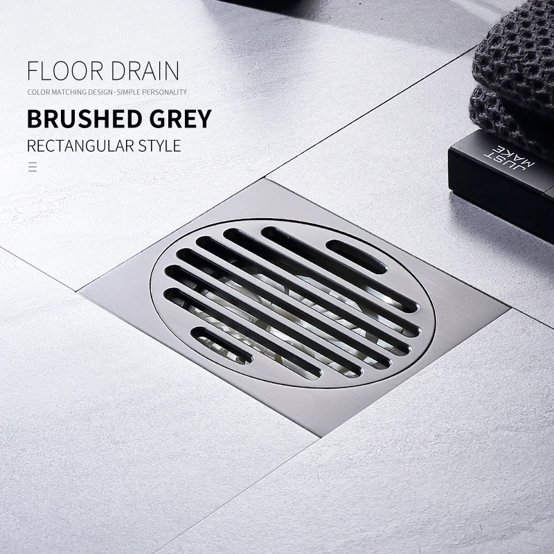 

Anti-odor Gun Grey Bathtub Shower Drainer Floor Brass Square Floor Shower Drain Waste Invisible Floor Anti Blocking Drain