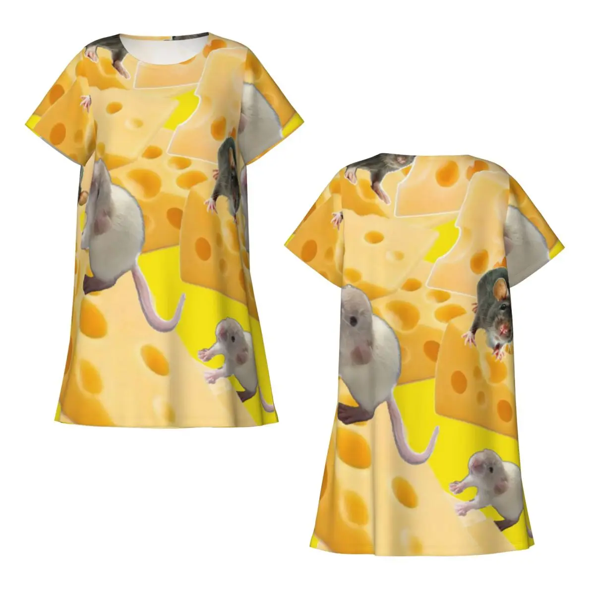 Rats Mouse Animal Cheese Short Sleeves Nightdress For Sleeping Sleepshirts Women Short Sleeve Nightgowns Soft Pajama Dress