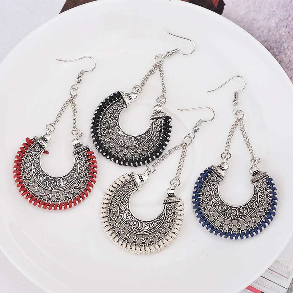 

Hollow Flower Basket Earrings Carved Weaving Long Round Out U-shaped to Weave Women