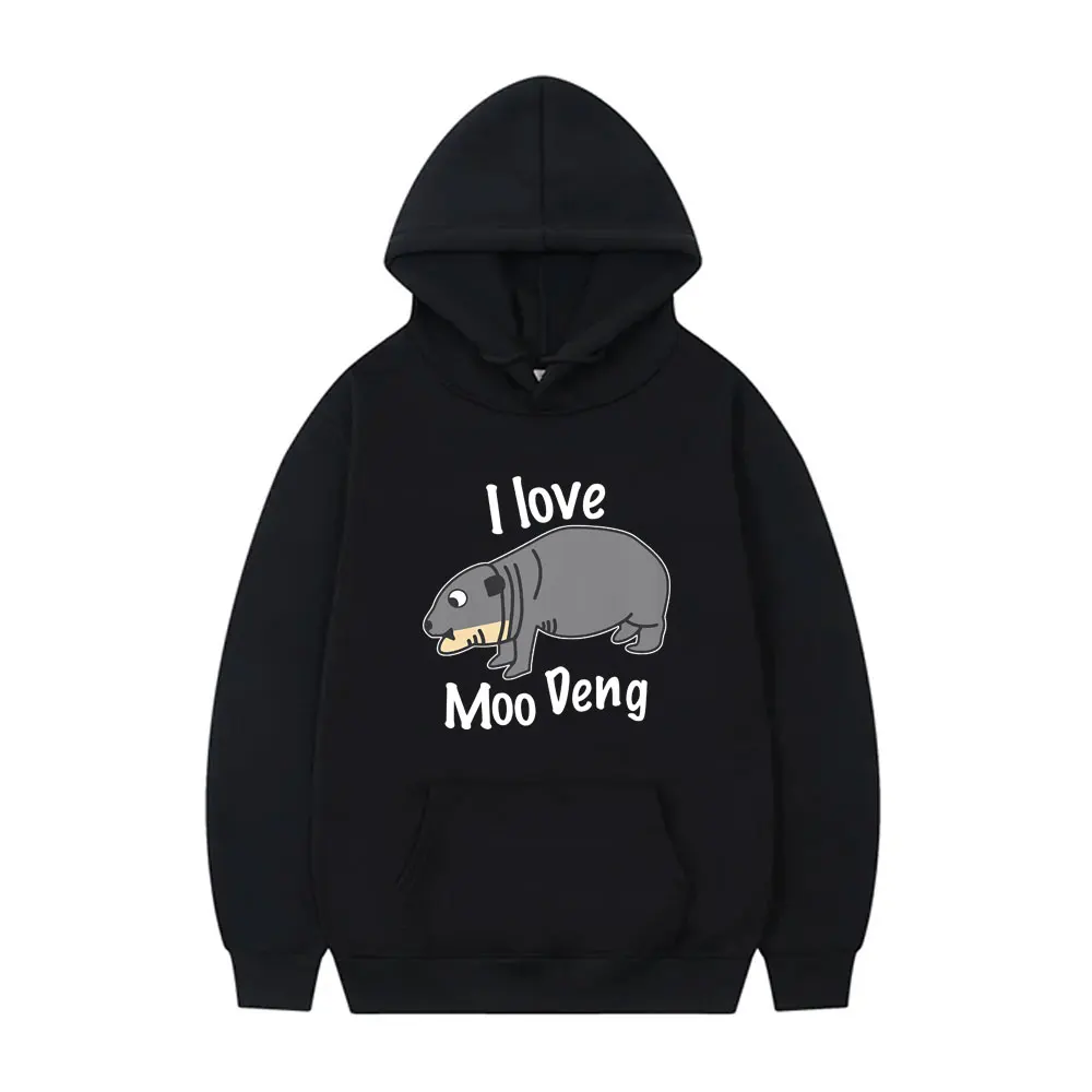 

I Love Moo Deng Hoodie Cute Funny Baby Hippo Meme Tracksuit Fashion Brand Men Women Oversized Streetwear Male Vintage Hoodies