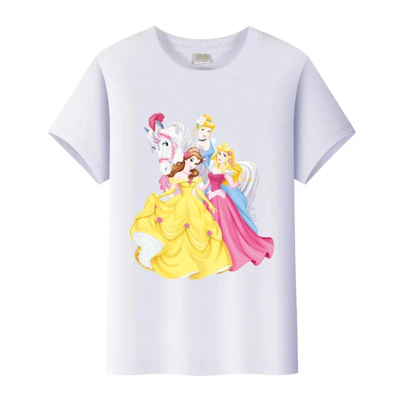 ديزني سنو وايت الأميرة الأصدقاء طباعة تيز الاطفال فضفاض تي شيرت قصير الأكمام التي شيرت المرأة بلوزات مستديرة العنق الأسرة الفتيات البلوزات هدية #3