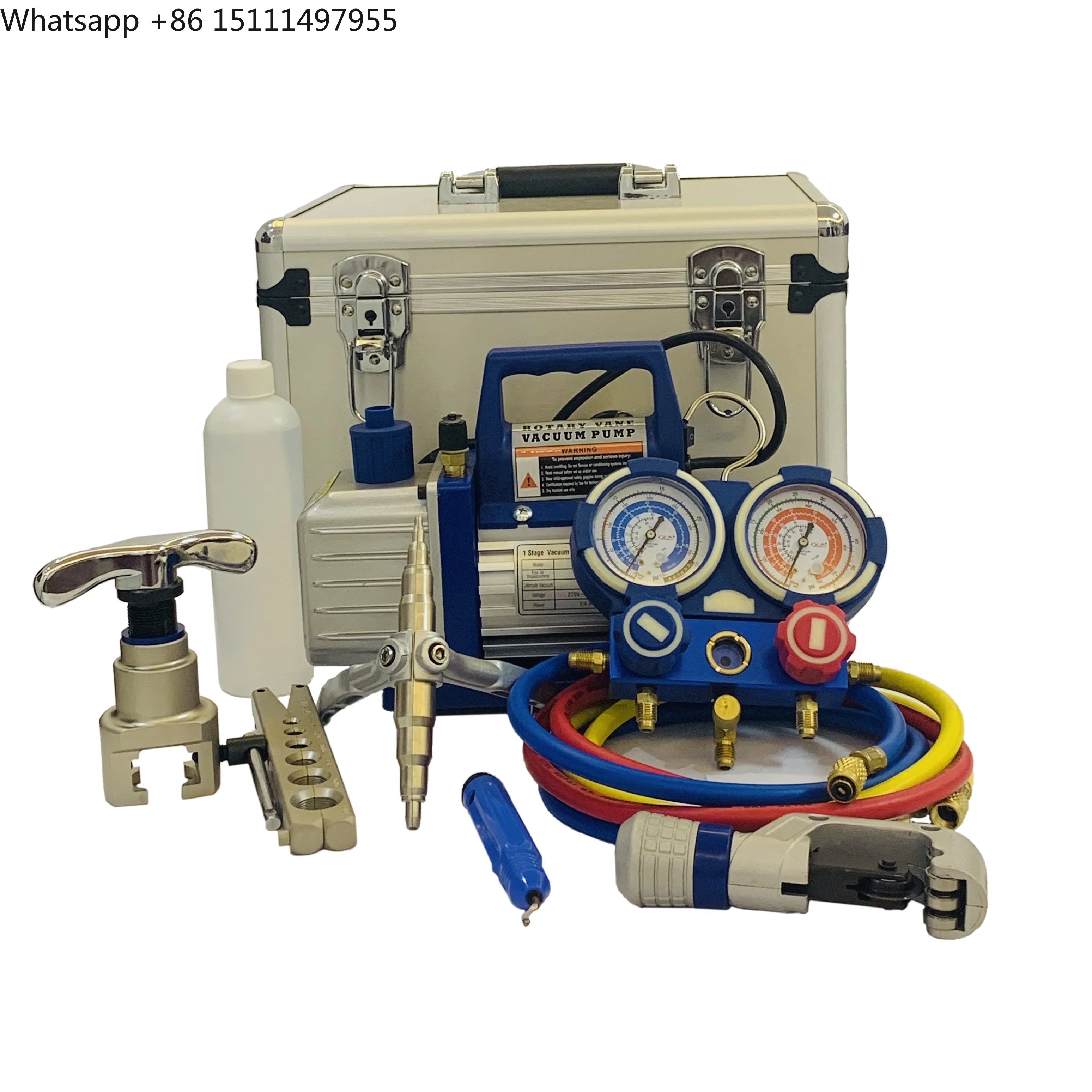 HVAC Refrigerant Vacuum Pump Tool Kit Set with Aluminium case for Car Air Condition Repair R410A R22 with Hand Tools
