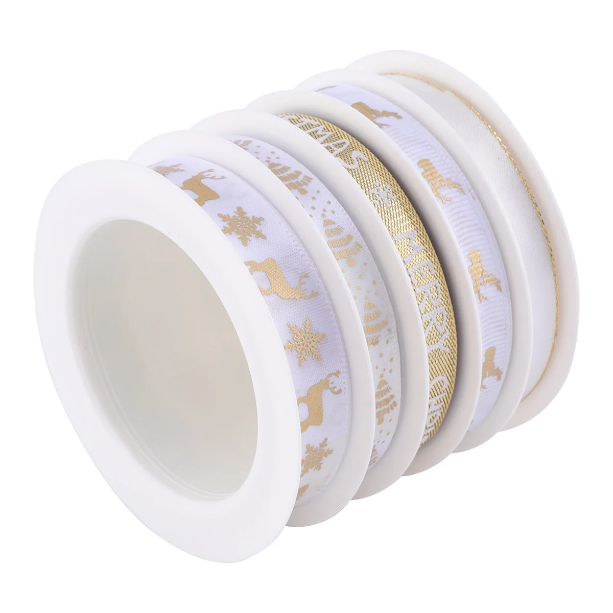 

5 Rolls Christmas Printed Ribbon White Golden Durable for Gift Wrapping DIY Crafts Holiday Decorative Band Christmas Ribbon