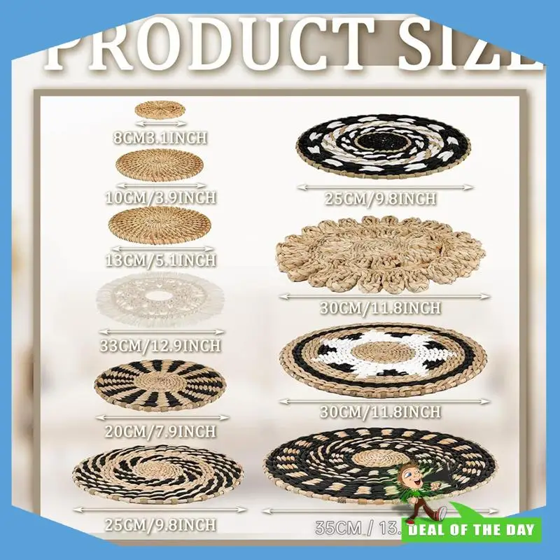 

24-Hour Delivery 11 Pcs Boho Wall Decor Art Woven Basket Decor Decorative Bulrush Wall Basket Farmhouse Hanging Baskets Round