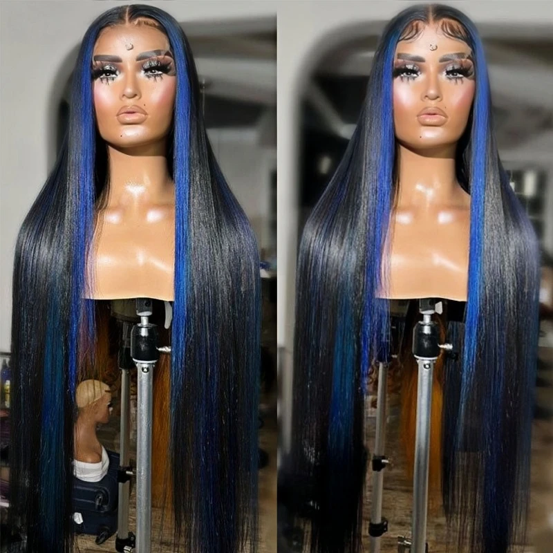 

13x4 HD Парик Фронта Шнурка Черный Синий Прямой Предварительно Сорванный Бразильский Парик Человеческих Волос Королевский Темно-Синий Цветной Парик Косплей Для Женщин