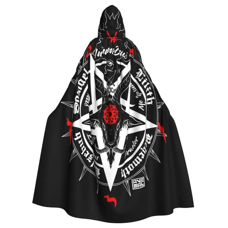 Black Satan Skull Dead Goat Head Graphic Print Long Hooded Cloak Unisex Witch Party Reversible Hooded Adults Vampires Cape