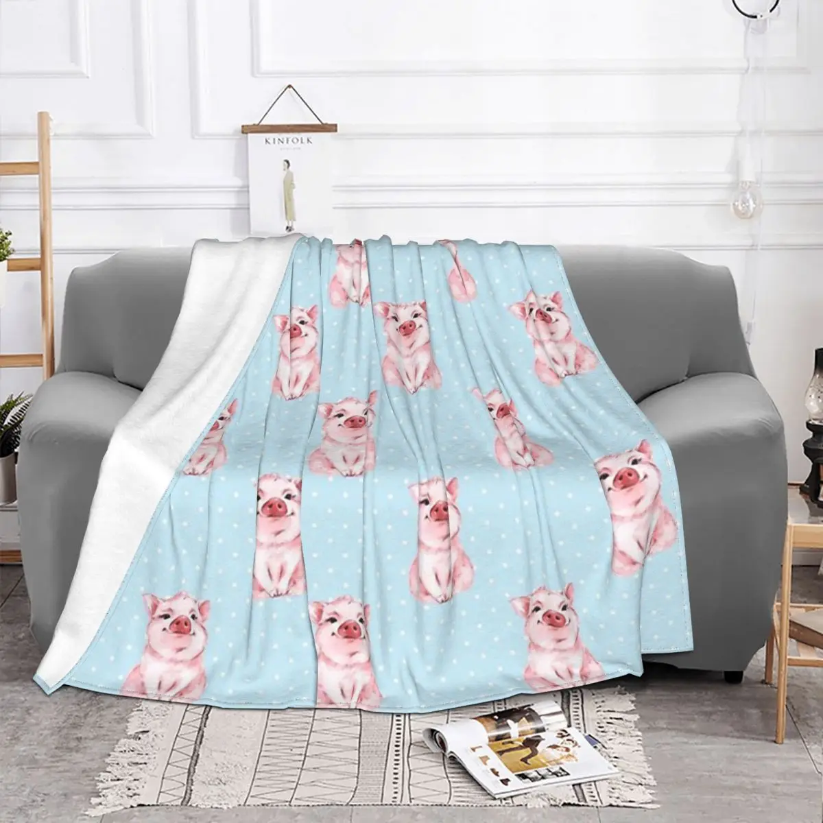 Pig Blanket Fleece Flannel Autumn/Winter Breathable Lightweight Thin Pig Watercolor Throw Blankets For home Rug Piece