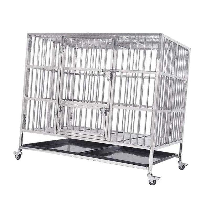 

Rolling Dog Cage 304 Stainless Steel Large Dog Cage Kennel for Dogs