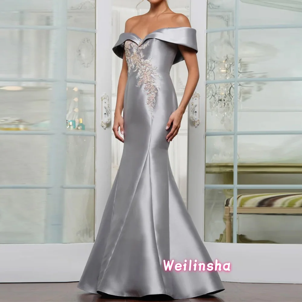Customized Elegant Long Mother of the Bride Dress Off the Shoulder Women Vintage Elegant Appliques Lace Wedding Guest Gowns