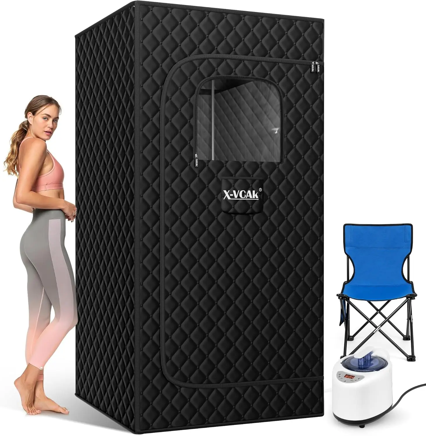 

Portable Steam Sauna, Portable Sauna for Home, Sauna Tent Sauna Box with 2.6L Steamer, Remote Control, Folding Chair, 9 Levels