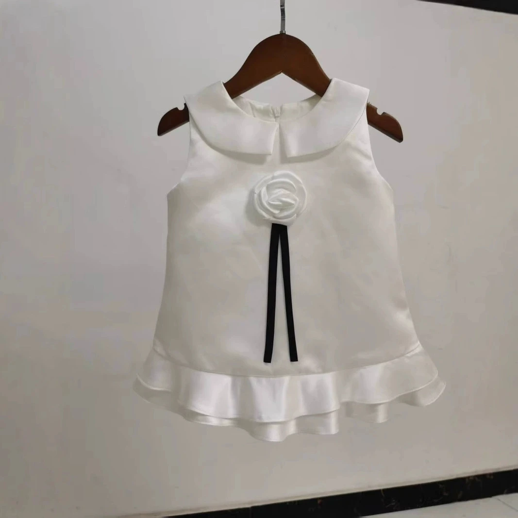 

Летнее простое элегантное платье-сарафан для девочек, без рукавов, с цветочным узором, белое, для дня рождения и праздников