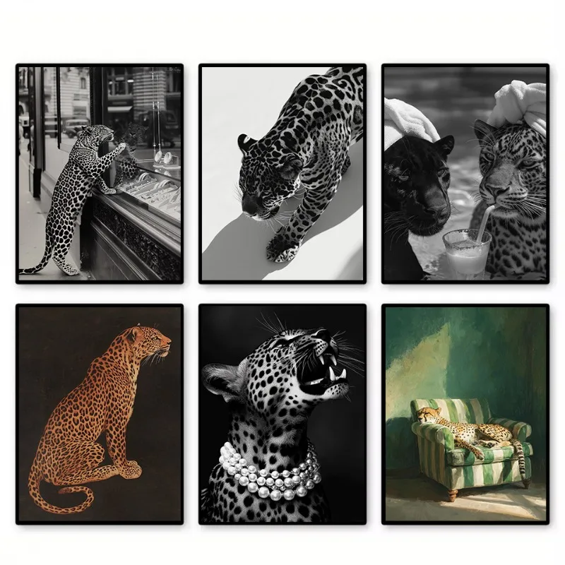 Vintage Luxury Fashion Leopard Roar Photography Glam Animals Chic Poster Canvas Painting Wall Art Pictures Home Decor
