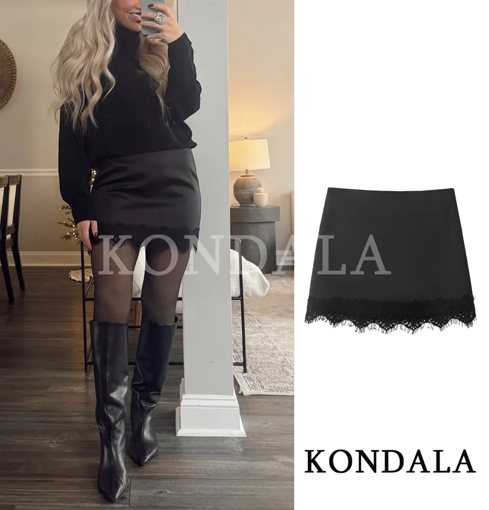 KONDALA Elegante, schicke Culottes mit Spitzensaum für Damen, sexy, romantisch, schlank, Shorts, Röcke, 2026, neue Mode, High Street Damen, Y2K-Culottes