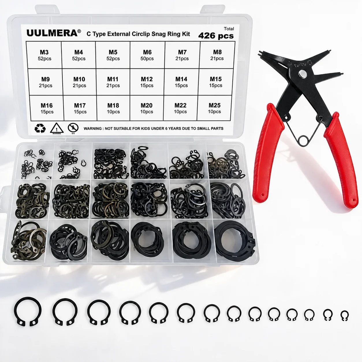 426/266/209pcs Black Alloy Steel C Clips External Circlip Set Snap Ring Retaining Ring for Shaft Bearing Hardware
