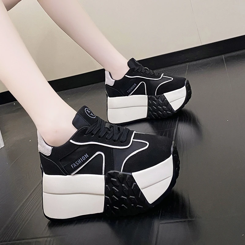 Women\'s 2023 Autumn New Color-blocking Platform Daddy Shoes Super Thick Bottom with High Heels 9cm Casual Sports Shoes Sneakers