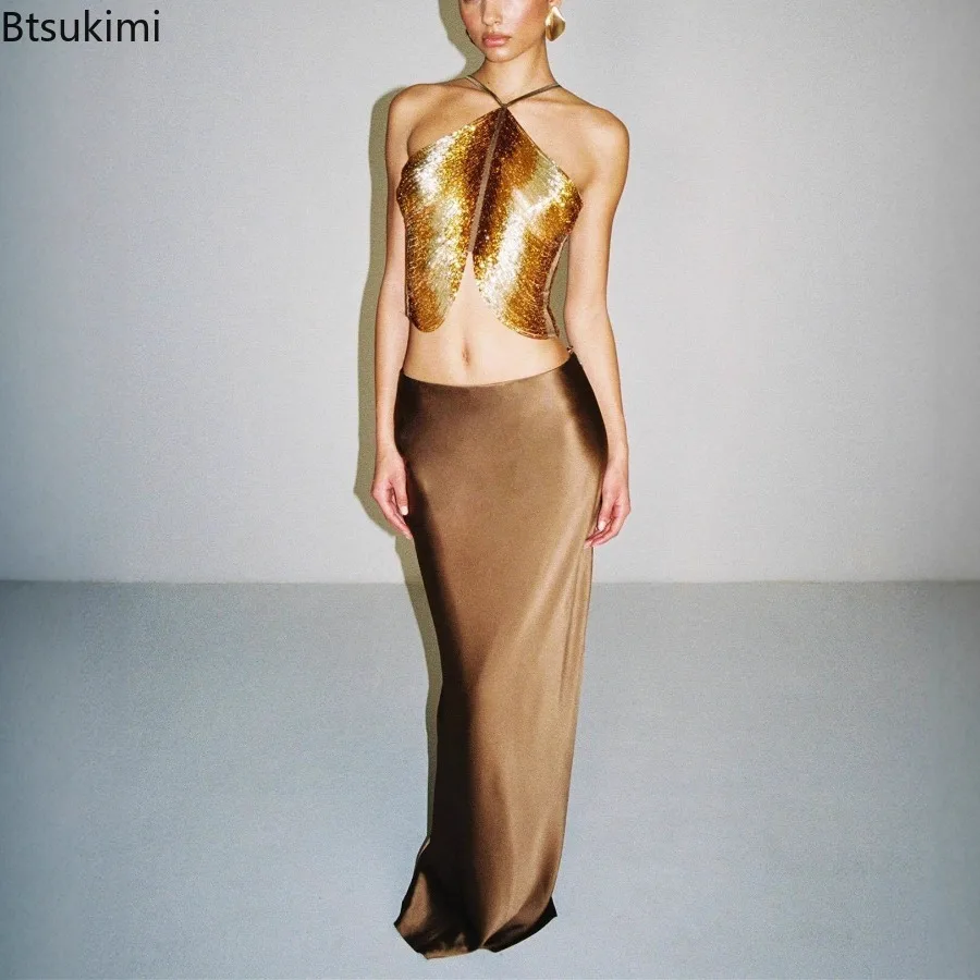 Summer New Sexy Tassel Holder Gold Cropped Tops for Women 2026 Luxury Ladies Asymmetric Streetwear Gothic Mini Tank Tops Club