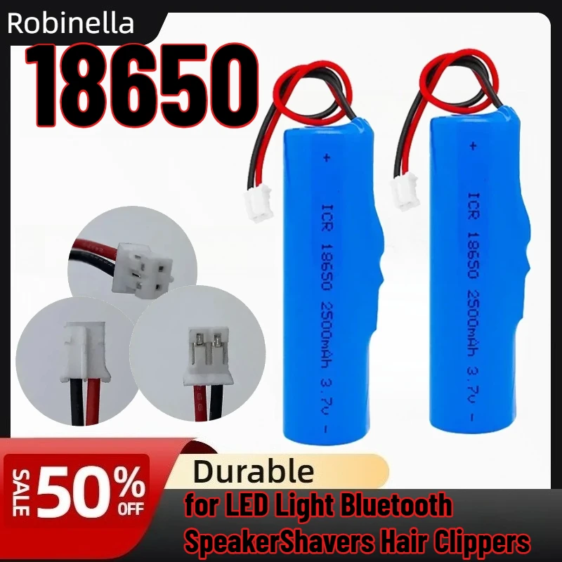 3.7V 18650 2600mAh Rechargeable Lithium Battery with PH2.0-2P Plug for Hair Clippers Shavers Trimmers Lights Bluetooth Speakers