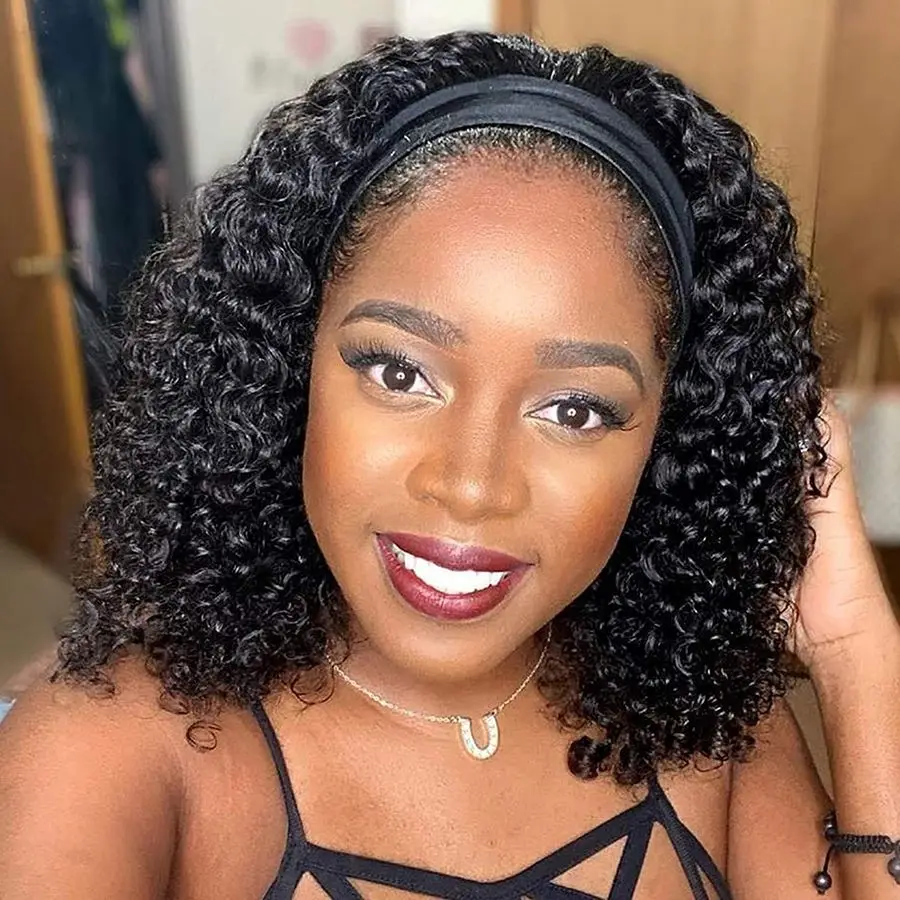

Wave Headband Wig Human Hair 14 Inch Curly Headband Wigs for Black Women Human Hair Glueless None Lace Front Wigs Brazilian Virg