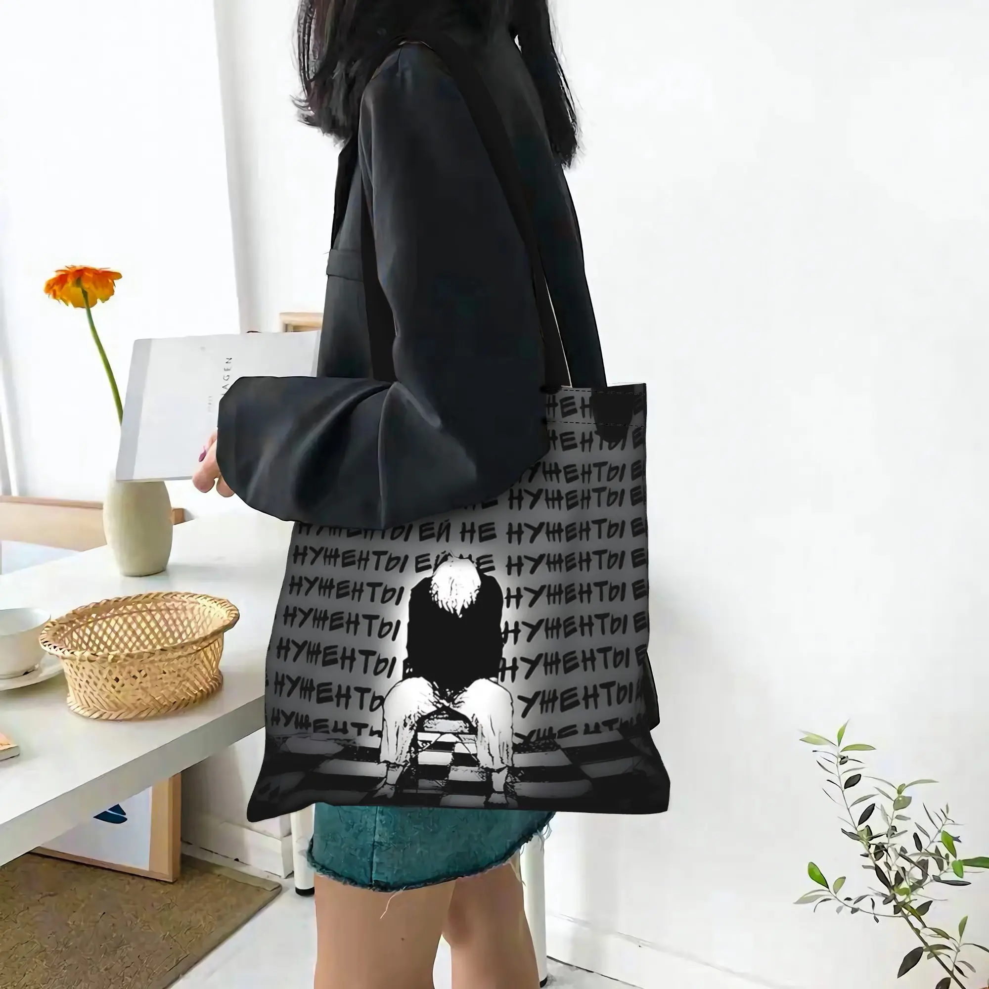 Customized Halloween Tokyo Ghoul Kaneki Women's Bag Shopping Bag Reusable Double Sided Canvas Tote Bag Shoulder  Handbag
