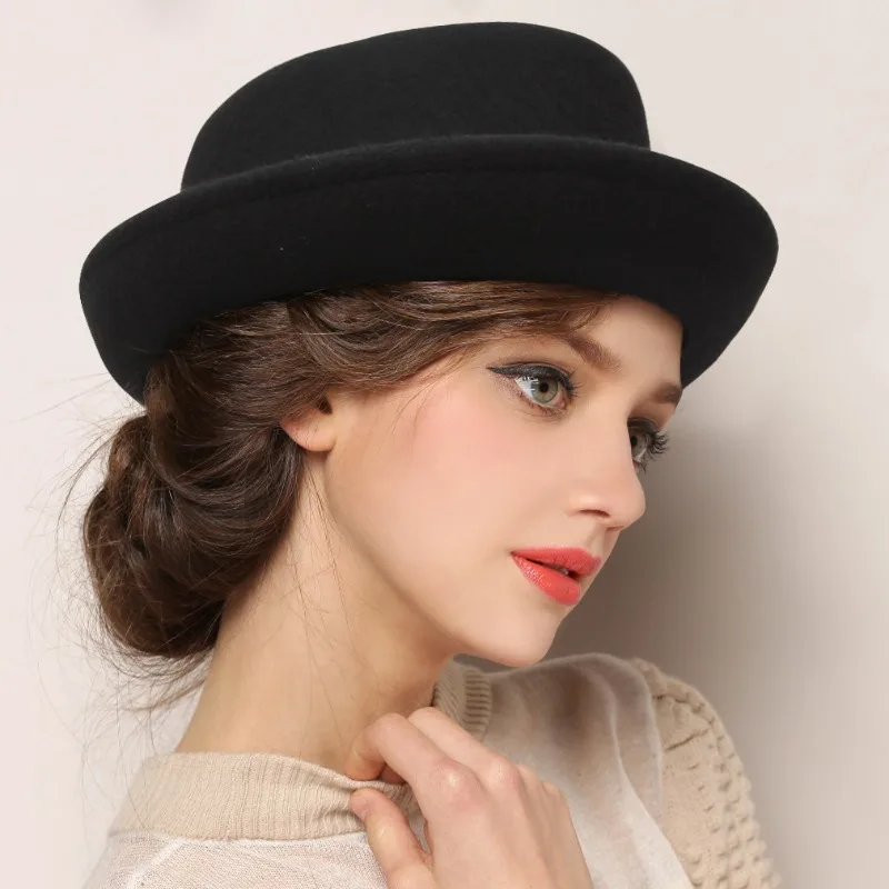 

Jazz Hat, Men's and Women's British Pure Fleece Convex Top Curled Top Hat