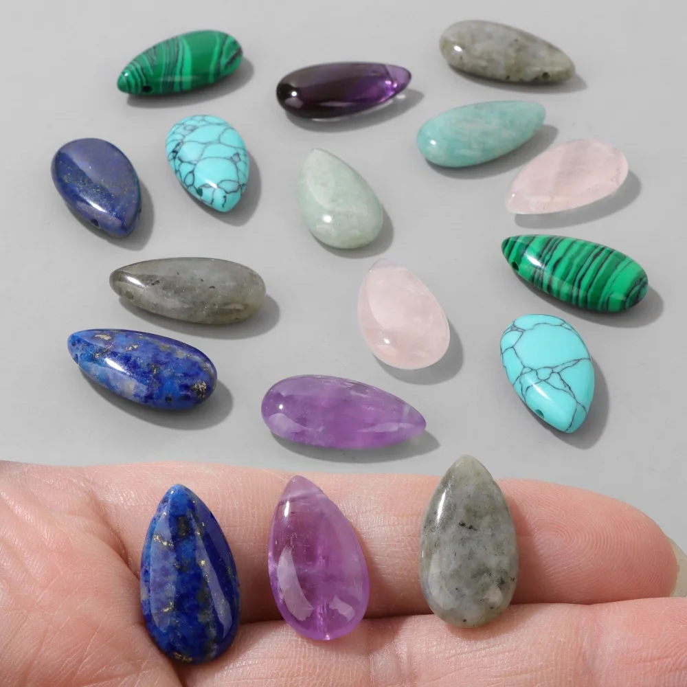 2PCS Natural Teardrop Stone Pendant 12x22MM Healing Quartz Labradorite Amazonite Charm Bead For Jewelry Making Earrings Necklace