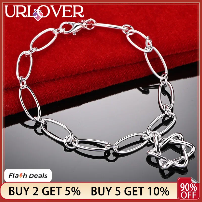 

URLOVER 925 Sterling Silver Bracelets Star of David Pendant Bracelet Woman's Wedding Accessories Party Birthday Fashion Jewelry