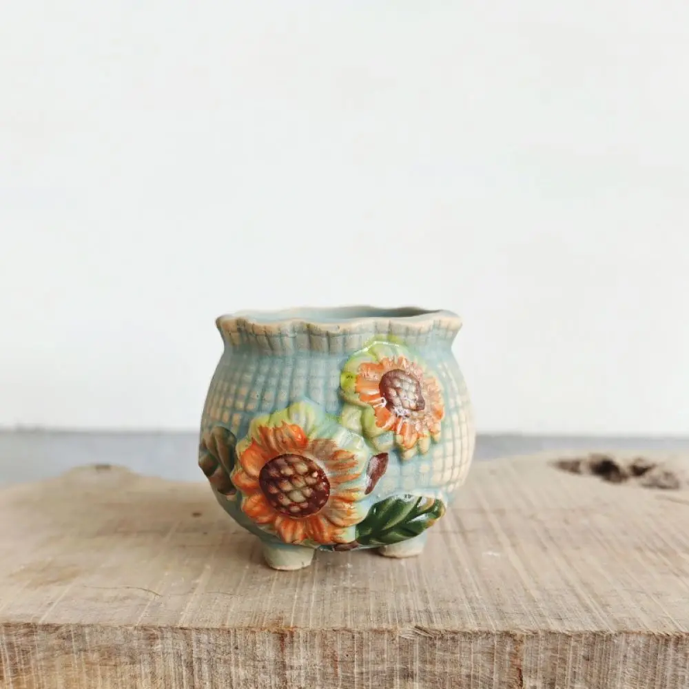 Small Ceramic Planter For Succulents Vintage Style Rough Pottery Desktop Flower Vase Minimalist Home Office Plant Holder