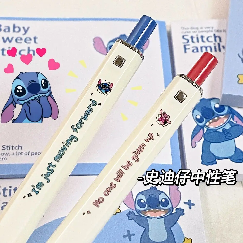 Disney-Creative Cartoon Stitch Neutral Pen, Kawaii Minimalista Estudante Papelaria, Bonus Ferramenta de Escrita, Preto e Azul, Presente, Atacado, 0,5