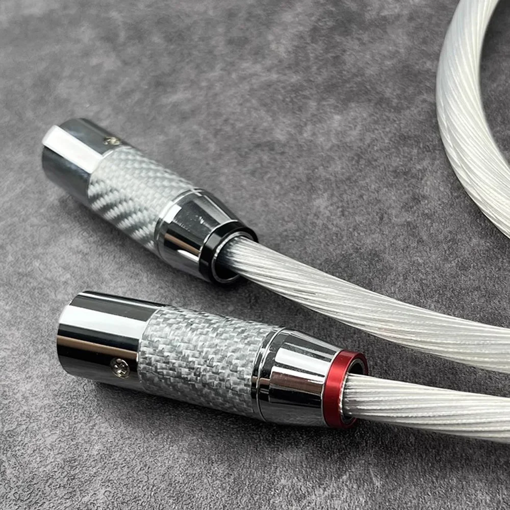 زوج كابل XLR 5N OCC كابل صوت مطلي بالفضة مع ألياف الكربون XLR التوصيل 3 دبوس XLR موصلات ميكروفون كابل الصوت التوازن
