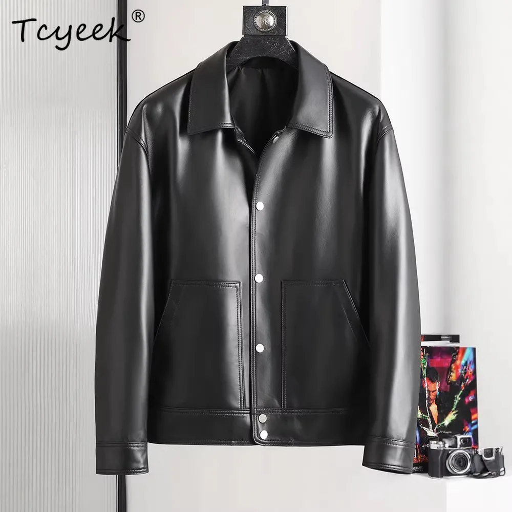 Tcyeek Real Leather Jacket Men Clothing Spring Autumn Top Layer Sheepskin Coat Fashion Casual Mens Coats Chic Jaqueta De Couro