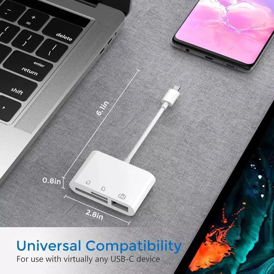 Adaptador tipo C para lector de tarjetas de memoria TF, CF, SD, OTG, Compact Flash USB-C, IPad Pro, Huawei, Macbook, USB