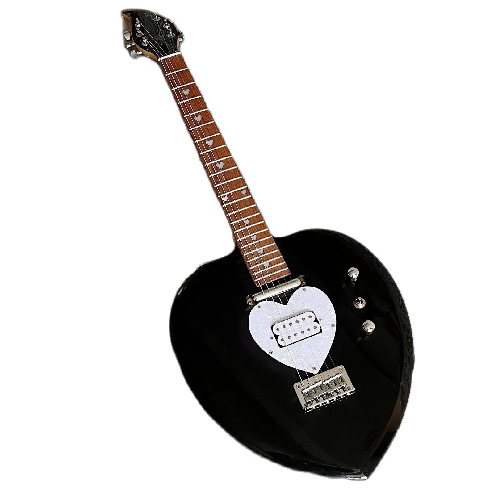 Love Split Electric Guitar, Black Body, Pearl White Heart-shaped Pick Guard Professional Guitar