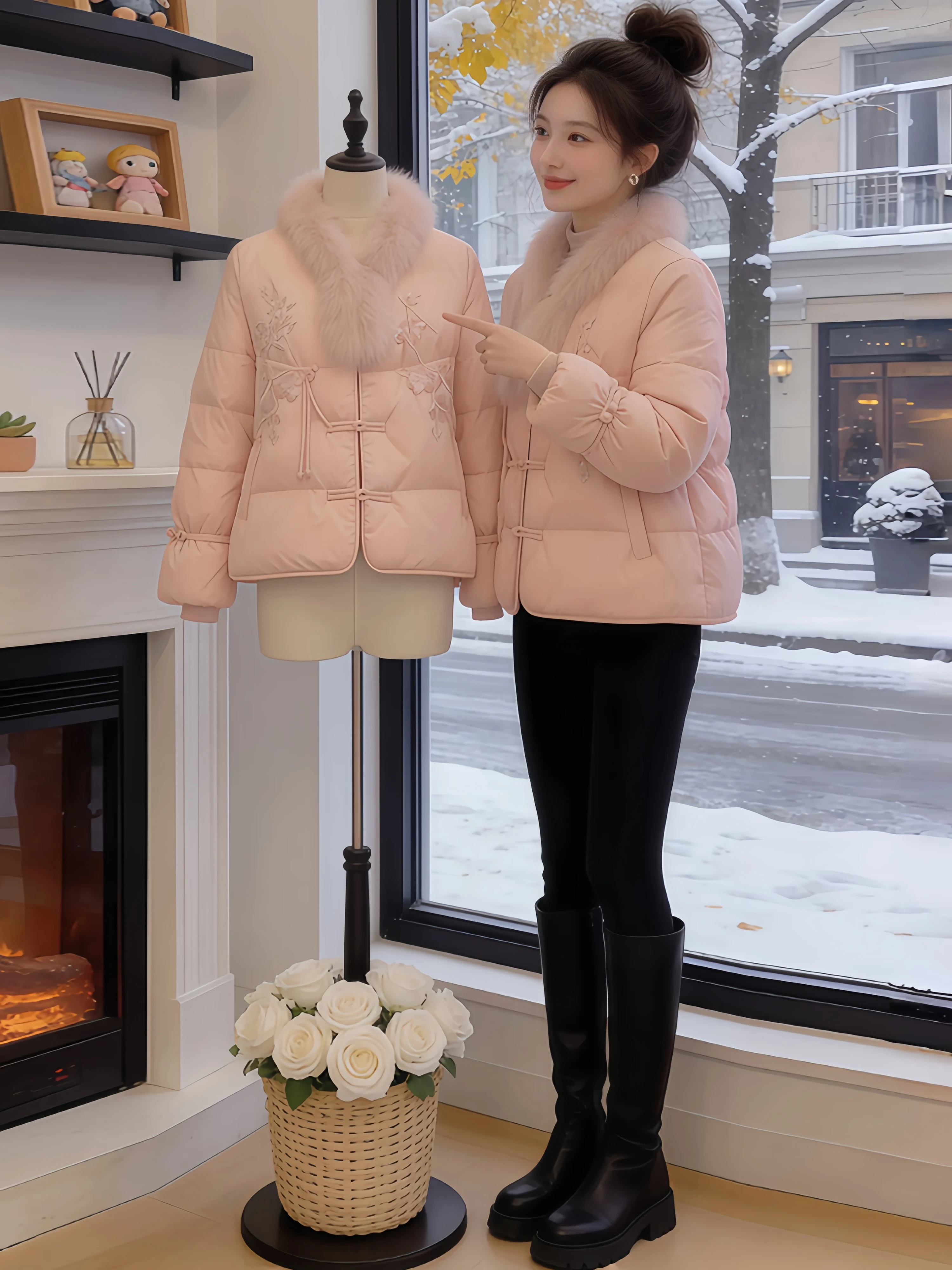 New Chinese Style Embroidered Cotton Jacket Women's Winter Warm Heavy Embroidery Button Coat Unique Beautiful Korean Version