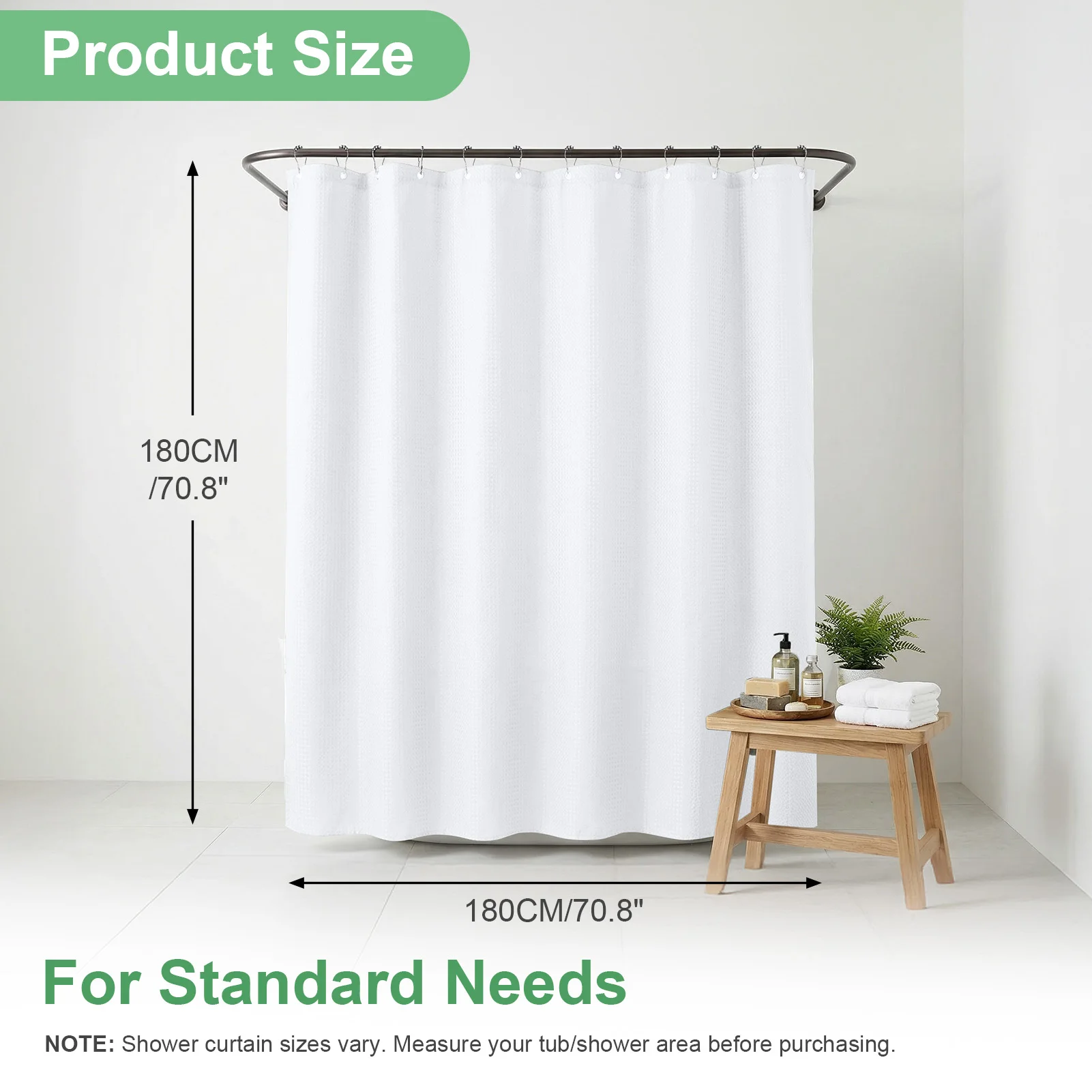 Waffle Weighted Shower Curtain Waterproof Mould Proof Resistant Weighted Shower Curtains for Bathroom Wet Room Machine Washable