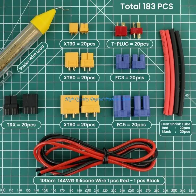 U2JE Battery Service Wiring Set with XT30 XT90 EC3 EC5 T Mix, Metal Contacts, Silicone Wire and Shrink Tubing for Ongoing