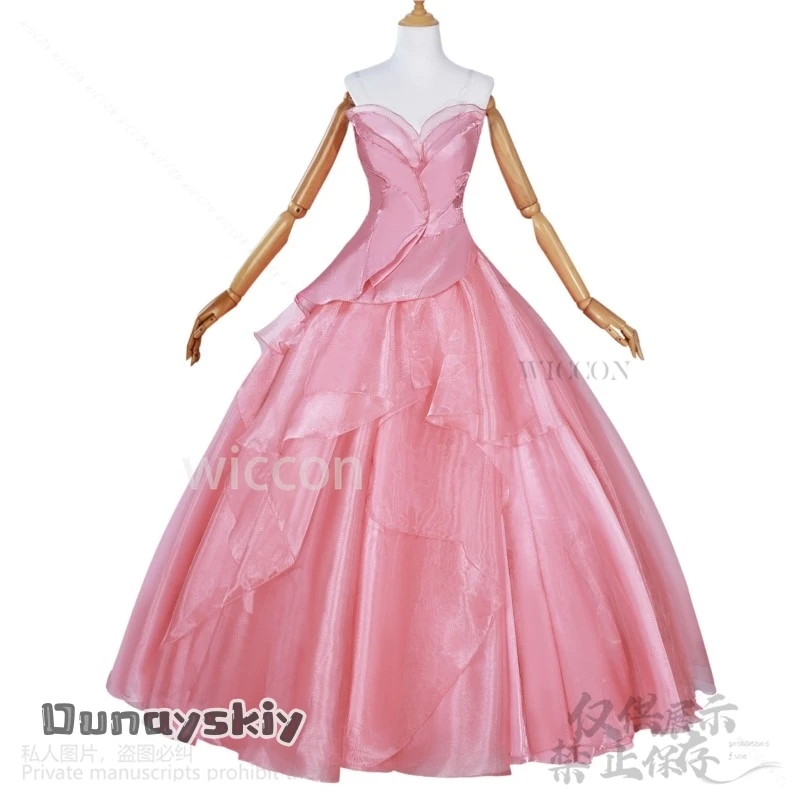 Anime Movie Glinda Wicked Costume Cosplay Abito lungo da sera rosa Parrucca Lolita Halloween Festa di Natale Uniforme Ragazze personalizzate