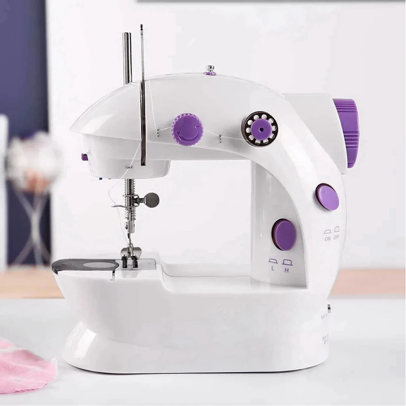 Mini Electric Sewing Machine Small Double Speed Household Portable Night Light Foot Pedal Straight Two Thread US Plug