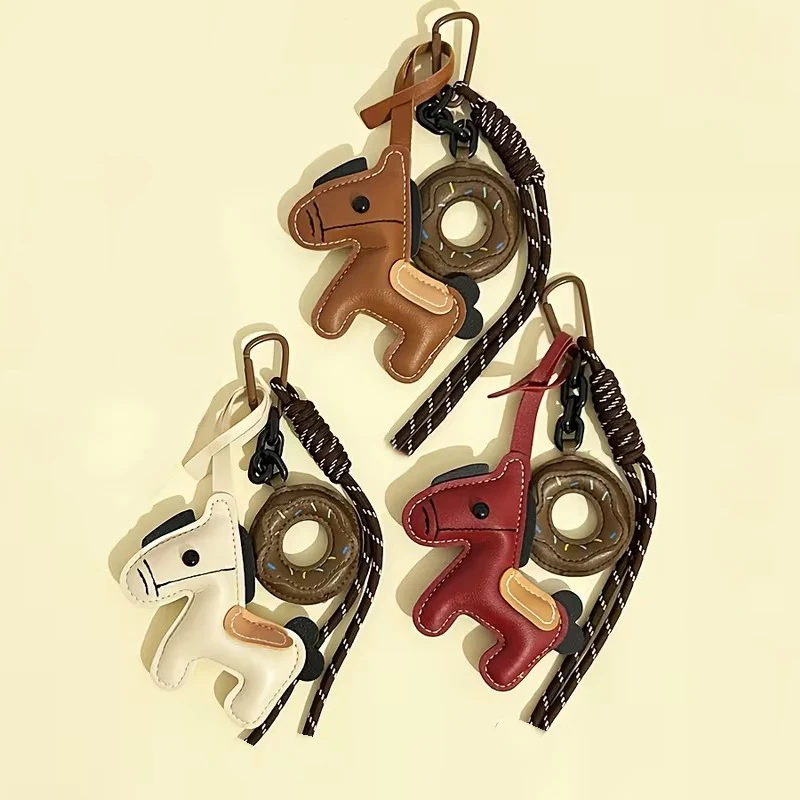 Vintage Style Horse Bag Doughnut Pendant PU Leather Lightweight Design Horse Hanging Rope Rope Attachment Cartoon Design