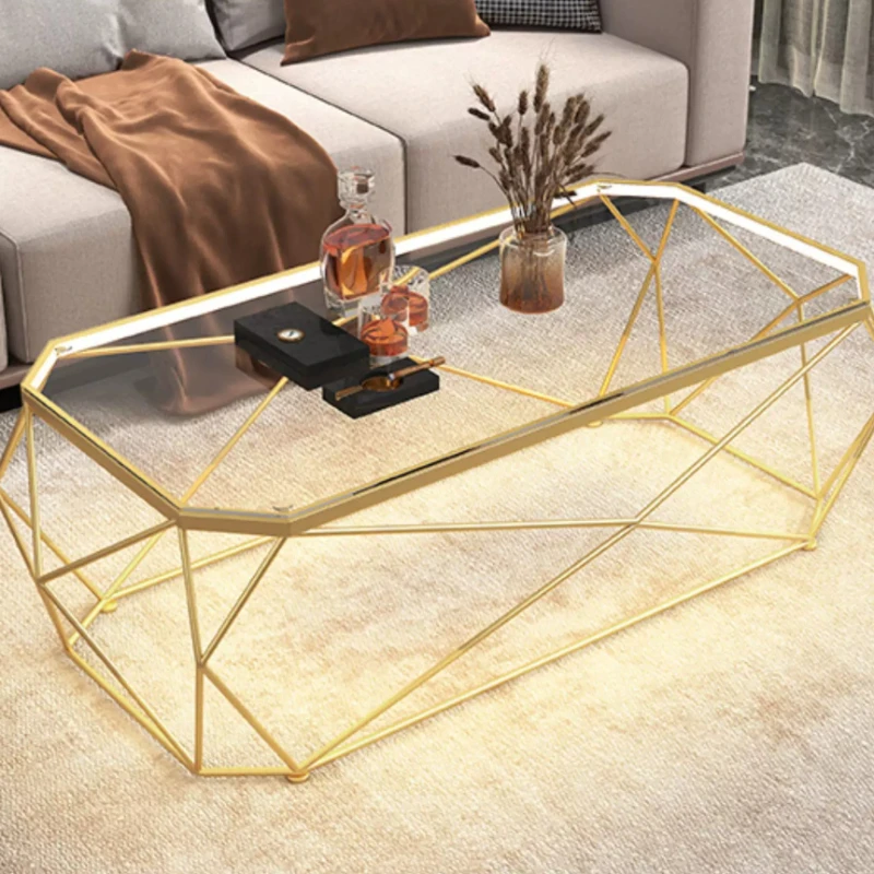 Mesas de centro clásicas doradas para sala de estar, mesas de centro modernas bajas con tapa de cristal, mesas de centro de diseño nórdico, muebles para el hogar.