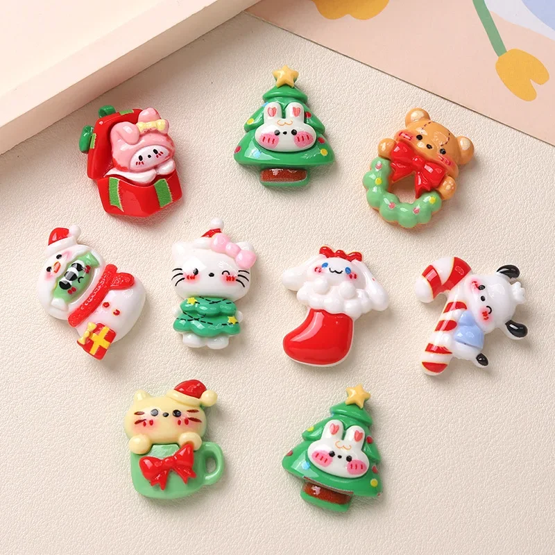 5pcs Cartoon DIY sanrio kt Christmas animals Resin Flatback Cabochons Diy Crafts Materials Jewelry Making Charms