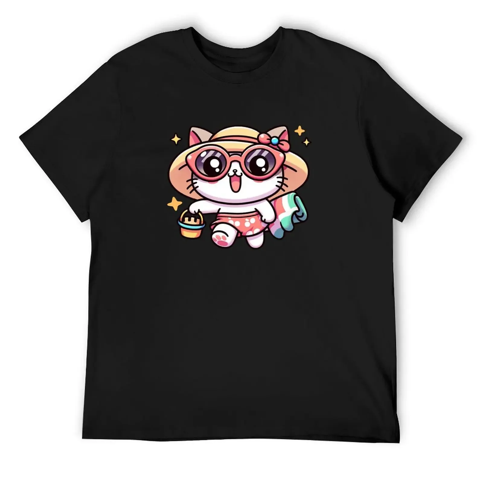 

Beachy Whiskers: Kawaii Cat's Sunny Seaside Adventure T-Shirt funny costumes shirts graphic tee fitted t shirts for men