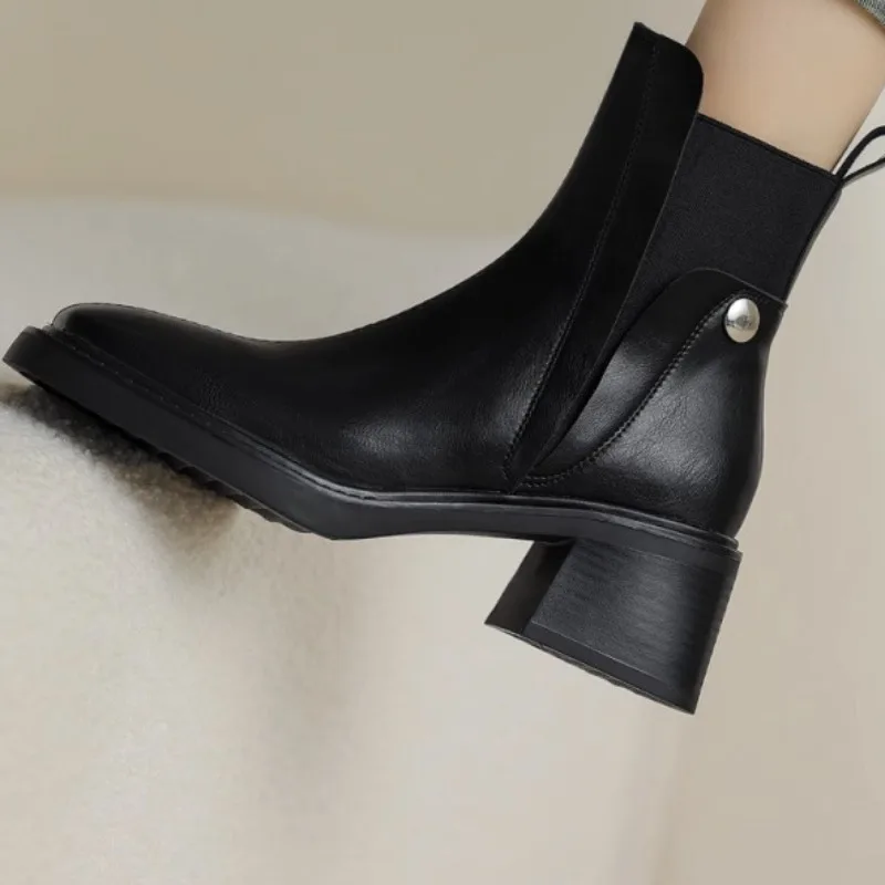 

Leather Ankle Boots for Women 2025 Spring Fashion Comfortable Black Short Boots Designer Casual Shoes Platform Shoes Botas Mujer