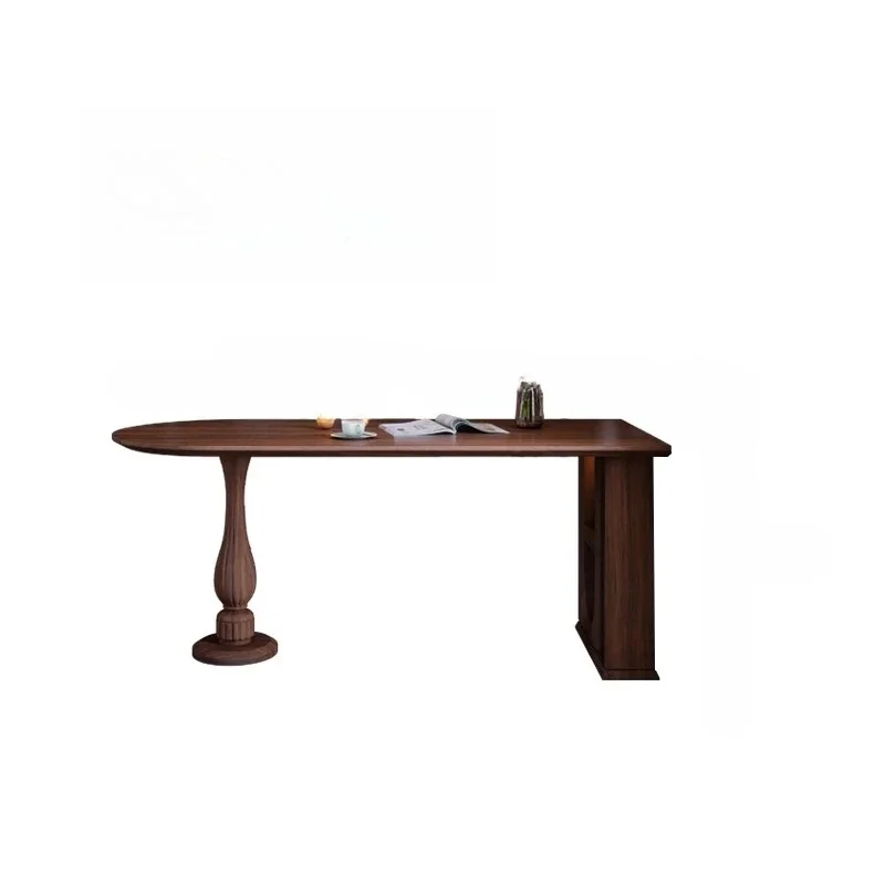 French antique solid wood dining table oval semicircle designer small apartment household foldable walnut dining table