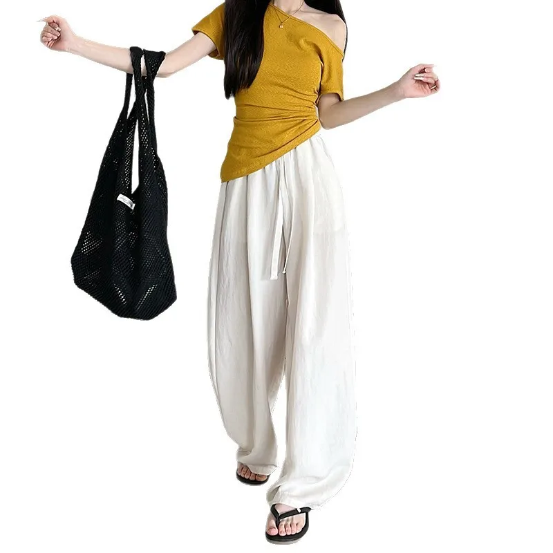 Pantalon à jambes larges pour femmes, mince, taille haute, ample, amincissant, décontracté, drapé, droit, Yamamoto, nouvelle collection été 2025