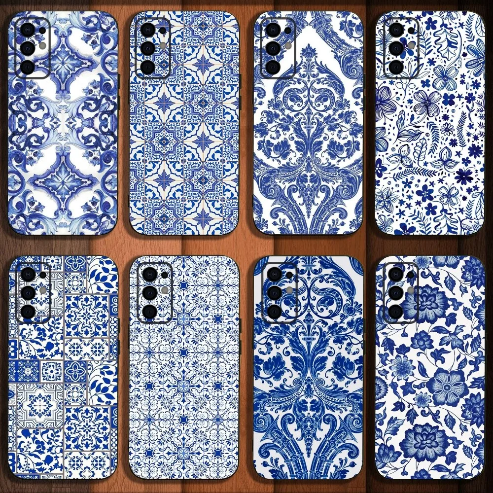 Azulejo Case ceramic glazed tile Phone Case For Samsung S24,S21,S22,S23,S30,Ultra,S20,Plus,Fe,Lite,Note,10,9,5G Black Soft Cover