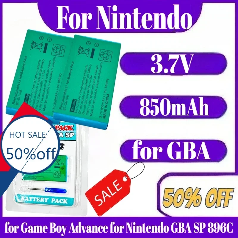 

5PCS Rechargeable Lithium-ion Battery Pack with Screwdriver, 3.7V 850mAh for Game Boy Advance for Nintendo GBA SP 896C
