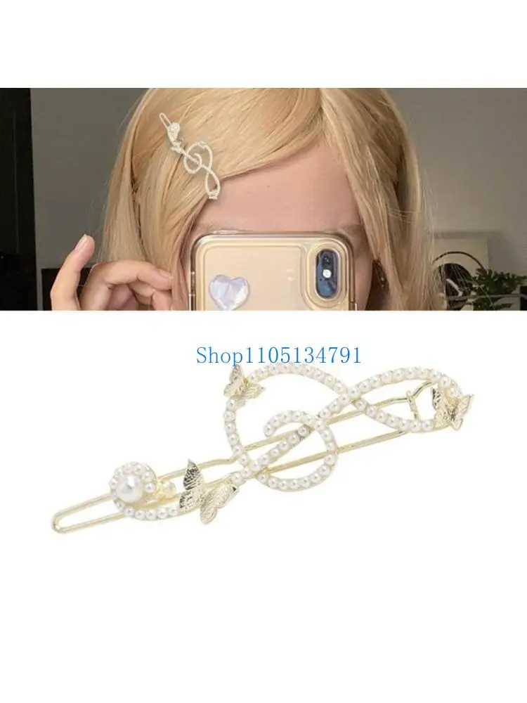 

98 км элегантная заколка для волос с музыкальной нотой, заколка для волос с искусственным жемчугом, блестящие заколки для волос