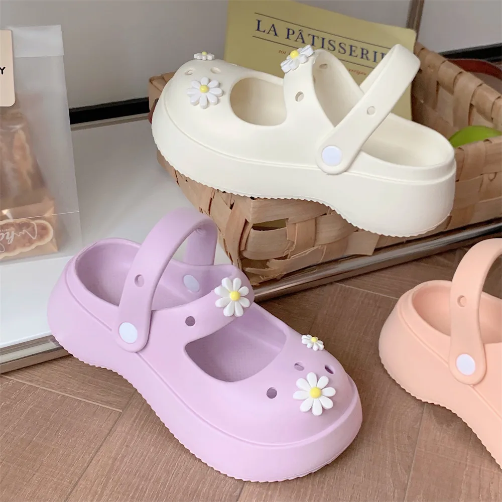 Zapatos Lolita de suela gruesa para mujer, sandalias con agujeros de jardín para niñas, zapatos de suela gruesa suave para exteriores, zapatillas de