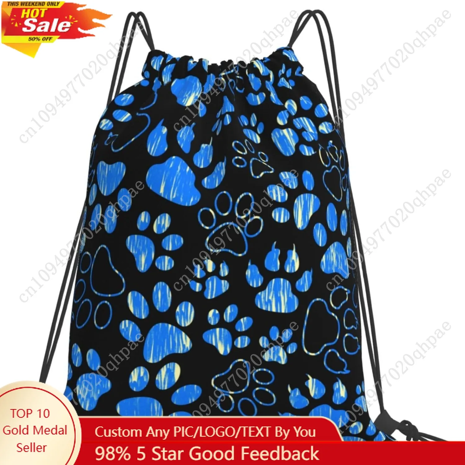 

Paw Print Gym Bag - Foldable, Drawstring Backpack for Shopping, Sport, Yoga, Travel, Swimming, Beach